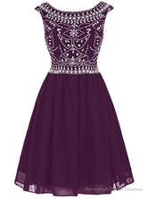 Burgundy Short Mini Chiffon Scoop Cap Sleeve Homecoming Dress